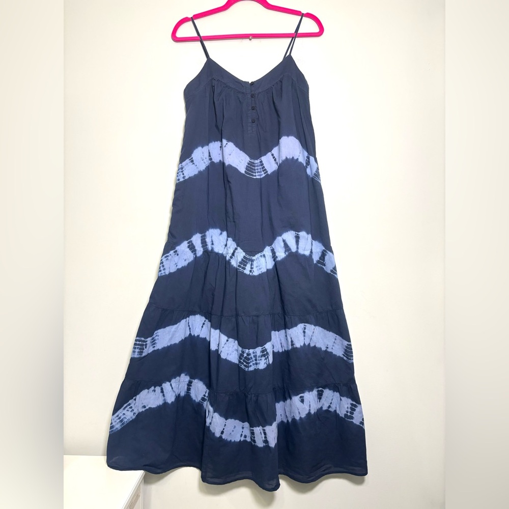 LUCKY BRAND Live in Love Tie Dye Blue Sleeveless Lined Tiered Maxi Dress Size S
